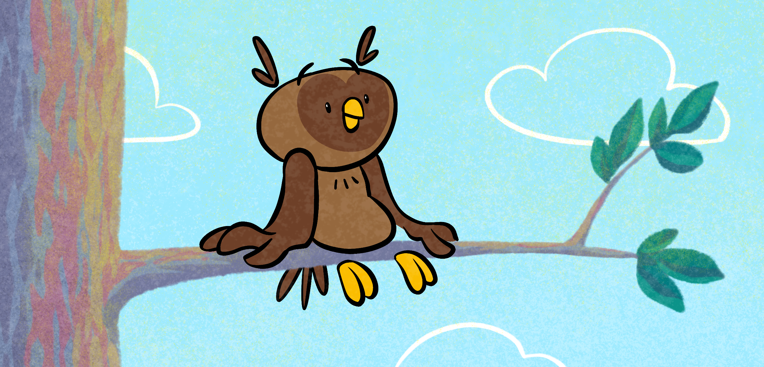 Owlbert sitting on a tree branch